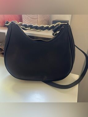 Women’s Black Shoulder Bag with Gold Chain Detail